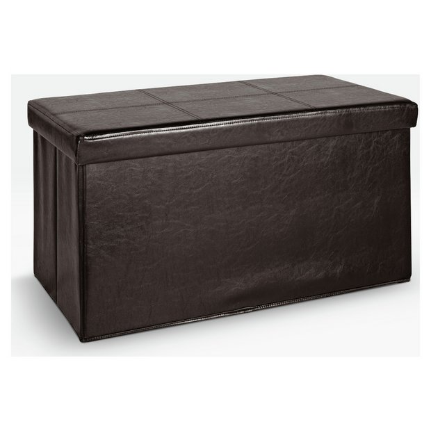 Buy HOME Large Leather Effect Ottoman Stitching Detail Brown at