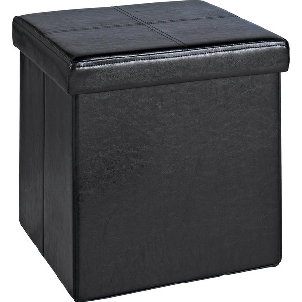 Buy HOME Sm Leather Effect Ottoman with Stitching Detail Black at
