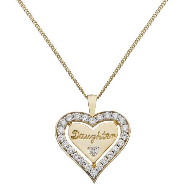 Buy 9ct Gold Plated Silver CZ Heart 'Daughter' Pendant at Argos.co.uk