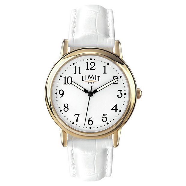 Buy Limit Ladies' Quartz Gold Plated White Strap Watch at Argos.co.uk Your Online Shop for
