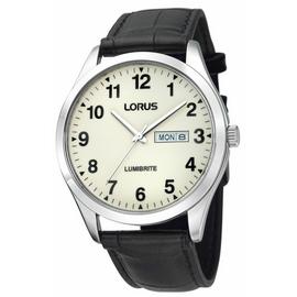Lorus Men's Black Leather Strap Watch