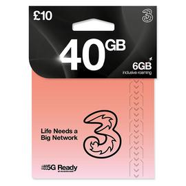 Three 10GB New Pay As You Go SIM Card