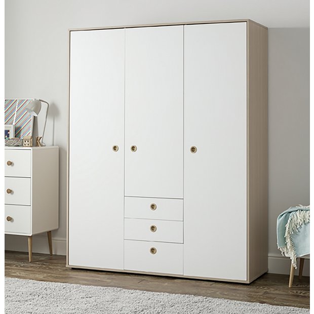 3 door wardrobe with drawers deals white