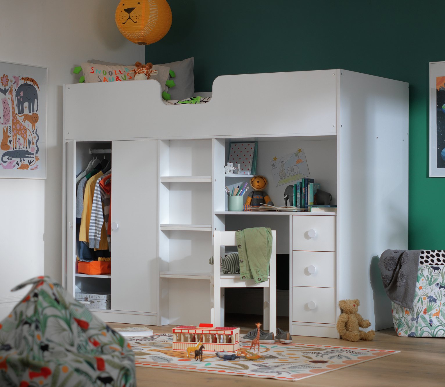 white wooden cabin bed