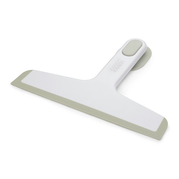 Grey and white shower squeegee with rotating hook