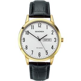 Sekonda Men's Black Leather Strap Watch