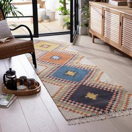 Habitat Traditional Natural Wool Flatweave Rug - 66x200cm