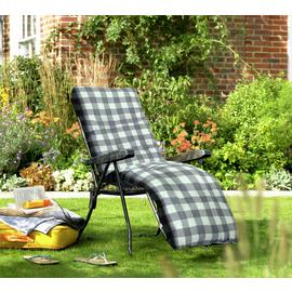Argos Home Check Folding Recliner Garden Chair - Grey