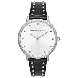Rebecca Minkoff Womens Major | Black Leather Stud Bracelet | Silver Dial | 2200307 Best Price and Cheapest