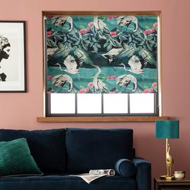 Habitat Japonica Crane Blackout Teal Roller Blind