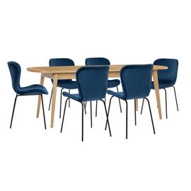 Habitat Etta Extending Oak Dining Table & 6 Navy Chairs