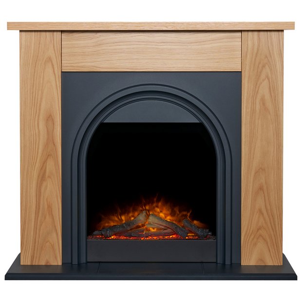 Buy Adam Burlington Electric Fire Suite - Oak and Charcoal Grey | Electric  fires | Argos
