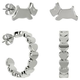 Radley Silver Plated Heart Huggie Stud Earrings - Set of 2