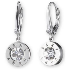 DKNY Silver Plated Crystal Logo Drop Earrings