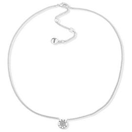 DKNY Silver Plated Round Crystal Logo Pendant Necklace