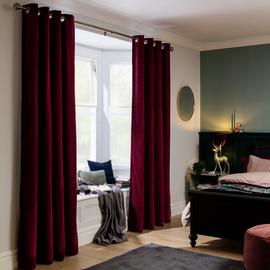 Habitat Plain Chenille Blackout Lined Thermal Curtains-Berry