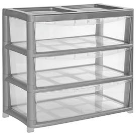 Argos Home 3 Drawer Wide Plastic Storage Drawers - Silver