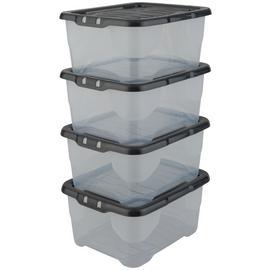 Strata Curve 4 x 10L Plastic Storage Boxes with Lid - Clear