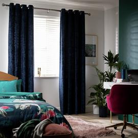 Argos Home Crushed Velvet Lined Eyelet Curtains - Blue