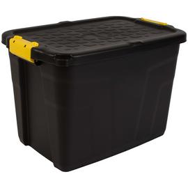 Strata 60L Heavy Duty Plastic Storage Boxes with Lid - Black