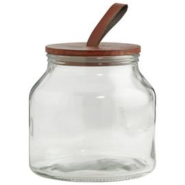 Habitat 2 Litre Wood Faux Leather Lid Glass Jar - Clear