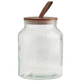 Habitat 3 Litre Wood Faux Leather Lid Glass Jar - Clear