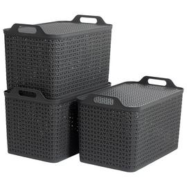 Strata Urban 3 x 42L Plastic Storage Baskets with Lid - Grey