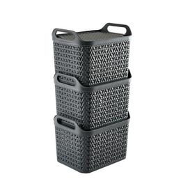 Strata Urban 3 x 14L Plastic Storage Baskets with Lid-Grey