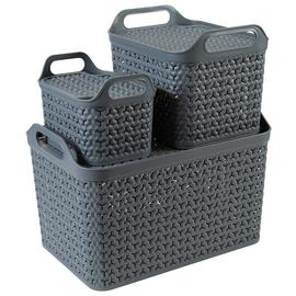 Strata Urban 3x24L Plastic Storage Baskets with Lid - Grey