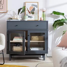 Habitat Jadon 2 Door Display Cabinet - Dark Grey & Oak