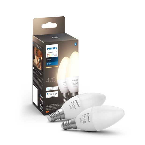 Buy Philips Hue E14 White LED Smart Candle – 2 Pack, Smart light bulbs