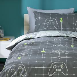 Argos Home Gaming Glow in the Dark Grey Kids Bedding Set