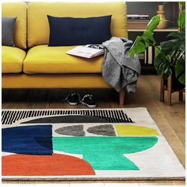 Habitat Mid Century Geometric Natural Cut Pile Rug-160x230cm