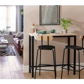 Habitat Zayn Wood Effect Bar Table & 2 Black Chairs