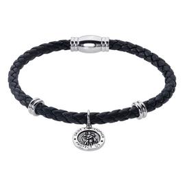 Revere Men's Stainless Steel Leather St Christopher Bracelet