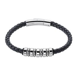 Revere Men's Stainless Steel and Leather Strap Bead Bracelet