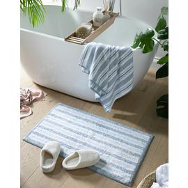 Habitat Coastal Horizontal Stripe Cotton Bath Mat-Blue&White
