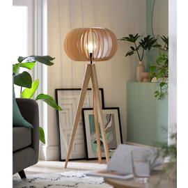 Habitat Achille Ash Wooden Tripod Floor Lamp - Oak