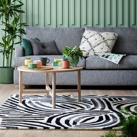 Habitat Skandi Brush Marks Black & White Cut Pile Rug