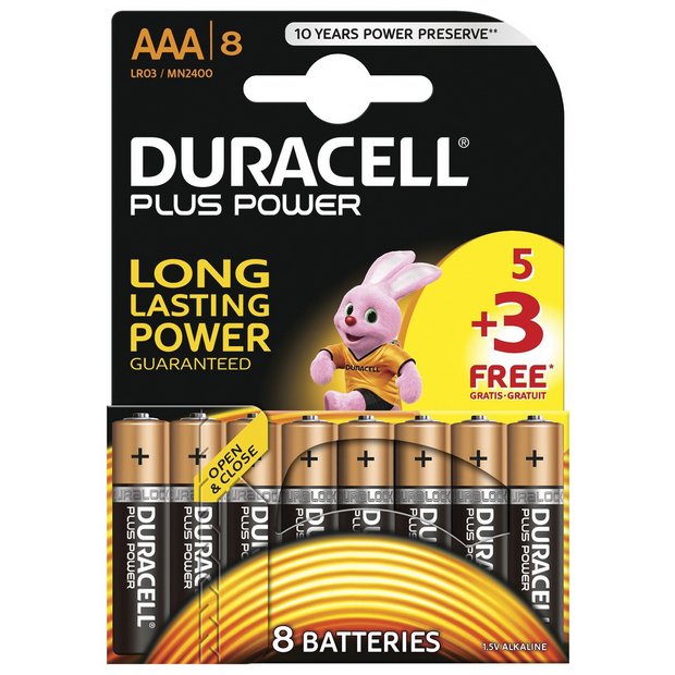 Buy Duracell Plus Power Alkaline AAA Batteries Pack of 5+3 Free at Argos.co.uk Your Online