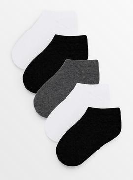 Grey, White & Black Unisex Trainer Socks 5 Pack