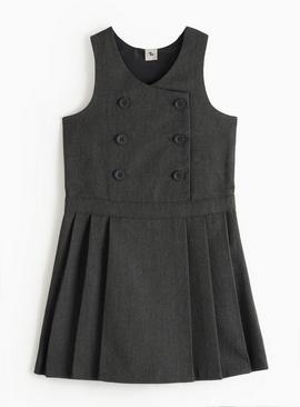 Grey Double Breasted Pinafore Dress
