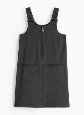 Grey Zip Front Pinafore Dress
