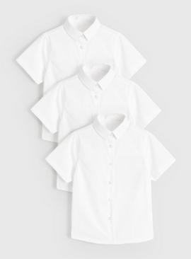 3 Pack Girls White Slim-Fit Short Sleeve Shirts