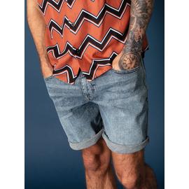 Revival Blue Light Wash Slim Fit Denim Shorts With Stretch