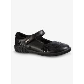 Black Embroidered Leather School Shoes