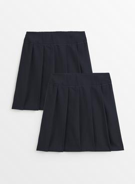 Navy Permanent Pleat Plus Fit Skirt 2 Pack