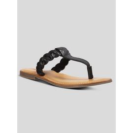 Online Exclusive Black Leather Plaited Toe Post Sandal