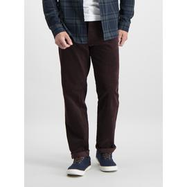 Dark Red Straight Fit Corduroy Trousers With Stretch