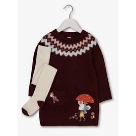 Purple Knit Dress & Tights Set